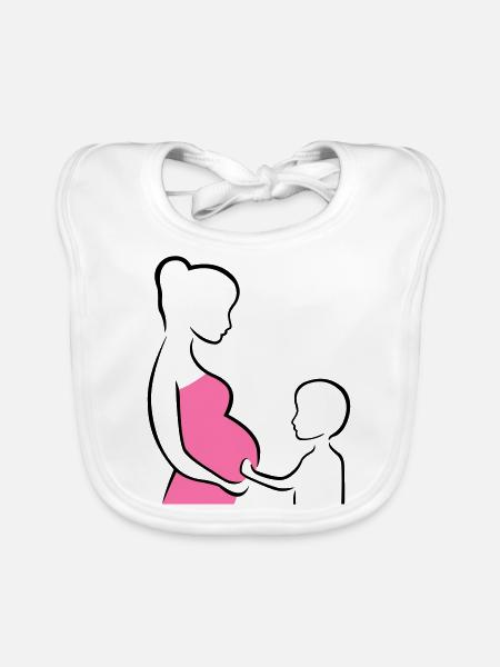Schwangere mit Sohn Silhouette - Baby Bio-Lätzchen - Weiß - Vorne