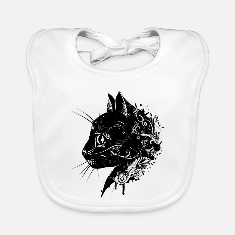 une tête florale d'un chat - Bavoir bio Bébé - blanc