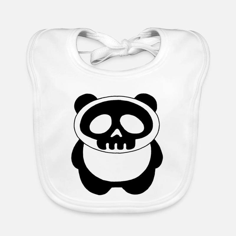 Tête de mort panda - Bavoir bio Bébé - blanc