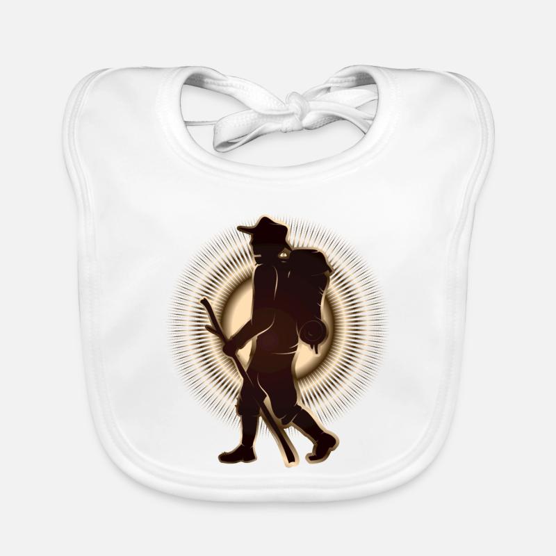 Pilgrim or hiker with walking stick & backpack Organic Baby Bibs