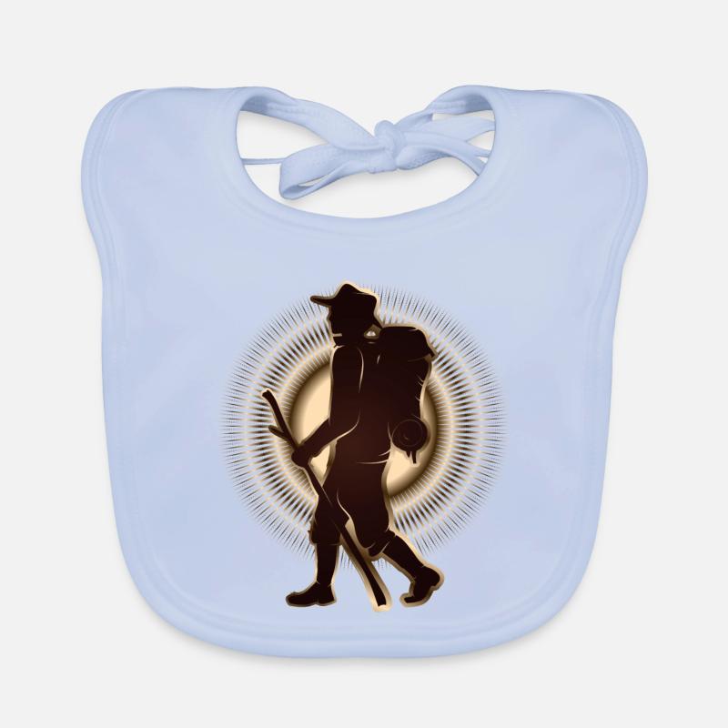 Pilgrim or hiker with walking stick & backpack Organic Baby Bibs