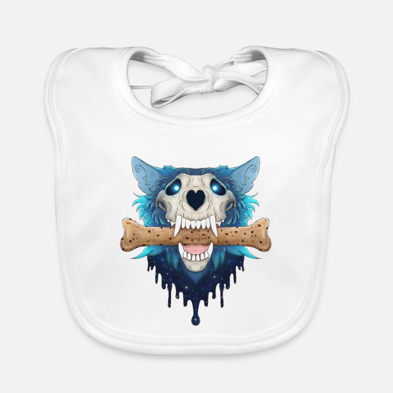 Höllenhund Schädel - Dämonischer blauer Wolf & Keksknochen Baby Bio-Lätzchen