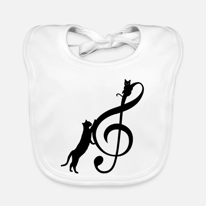 T Shirt Chat Note Musique chat drôle - Bavoir bio Bébé - blanc