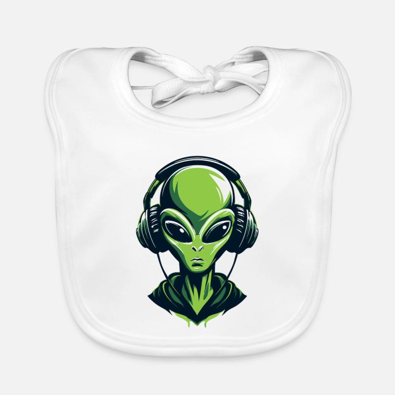 Alien mit Kopfhörern – Minimalistic Techno design Baby Bio-Lätzchen