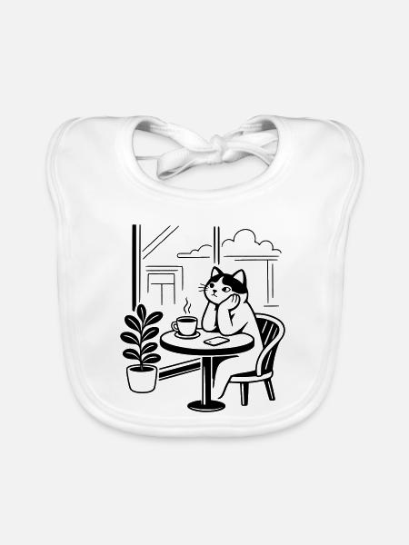 Thoughtful Cat Cafe - Organic Baby Bibs - white - Front