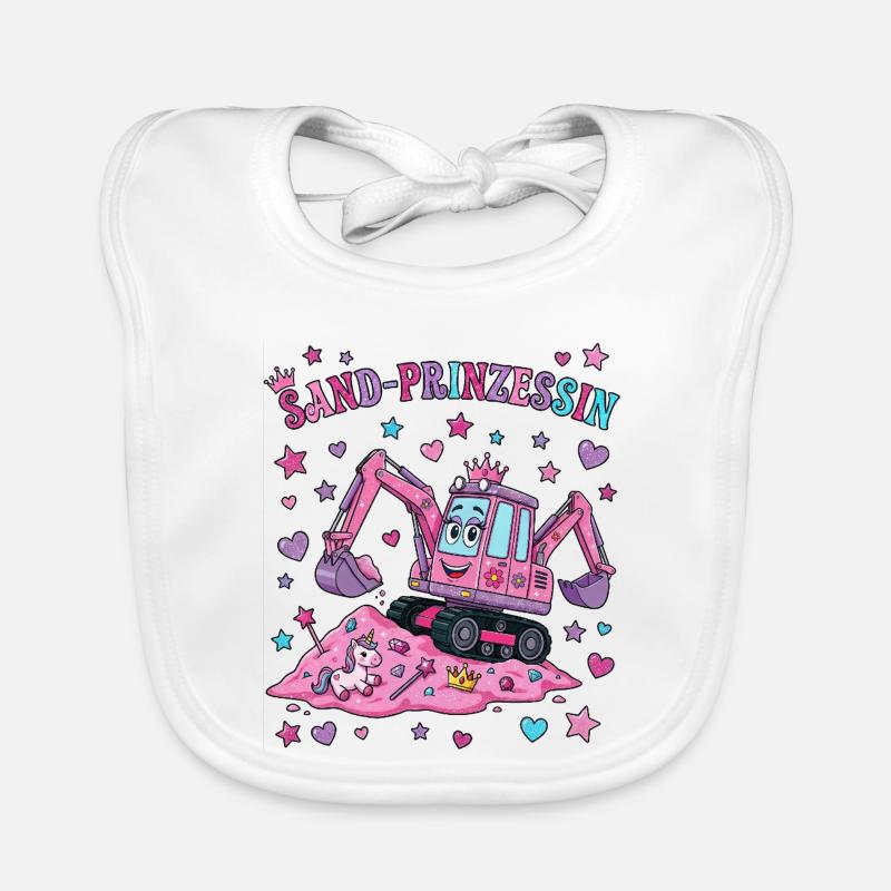 Sand-Prinzessin: Rosa Bagger - Baby Bio-Lätzchen - Weiß