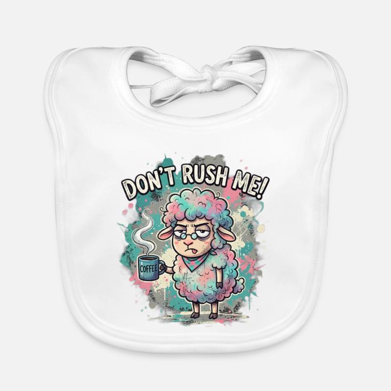 Don't Rush Me Coffee Sheep Cartoon Organic Baby Bibs