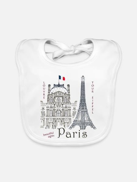 Paris, Zeichnung Louvre & Eiffelturm - Baby Bio-Lätzchen - Weiß