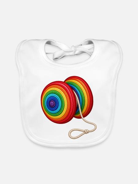 Buntes Jo-Jo – Stickmotiv Optik  - Baby Bio-Lätzchen - Weiß - Vorne