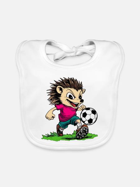 Fussball Igel - Baby Bio-Lätzchen - Weiß - Vorne