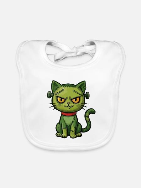 Grüne Zombie-Katze - Baby Bio-Lätzchen - Weiß - Vorne