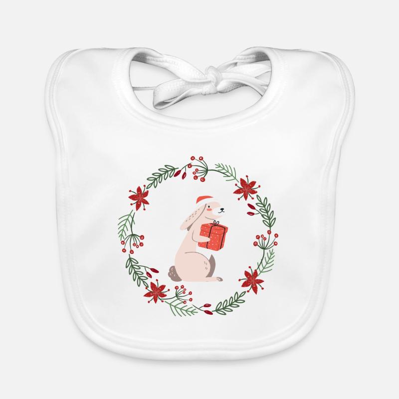 Christmas: rabbits with Christmas present Organic Baby Bibs