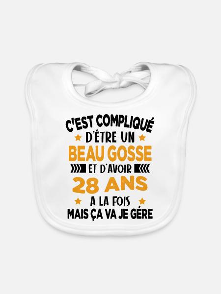 Beau gosse et d'avoir 28 ans Cadeau d'anniversaire - Bavoir bio Bébé - blanc - Devant