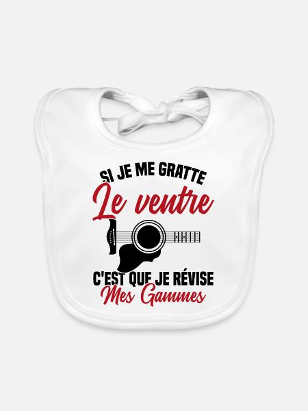 Si je me gratte le ventre humour guitariste - Bavoir bio Bébé - blanc - Devant