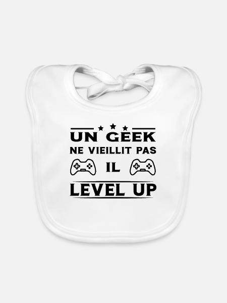 Un geek ne vieillit pas il level up - Bavoir bio Bébé - blanc - Devant