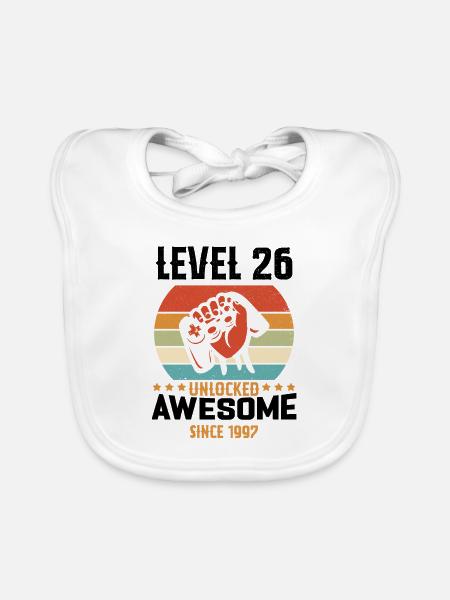 Level 26 Complete 1997 Birthday Gift - Organic Baby Bibs - white - Front