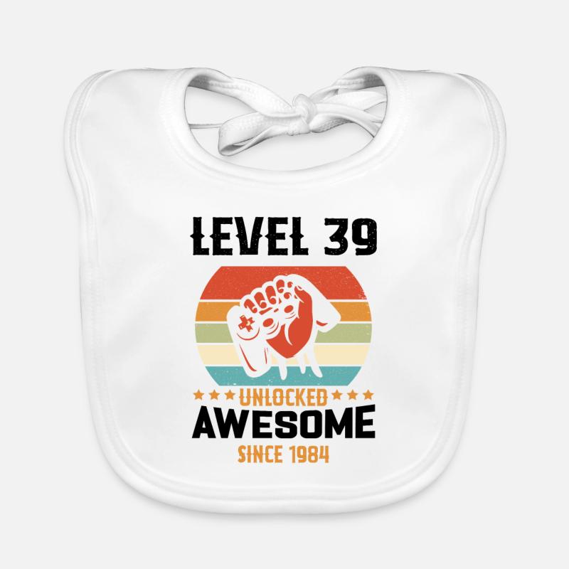 Level 39 Year Unlock Gaming Birthday Gift Organic Baby Bibs