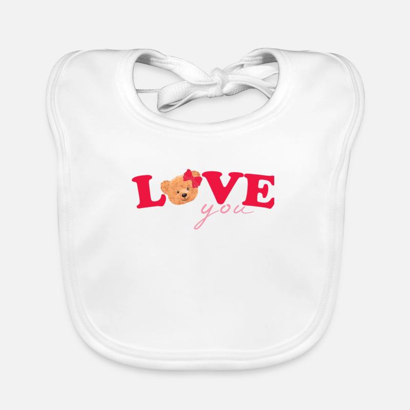 Teddy Love Red White Organic Baby Bibs
