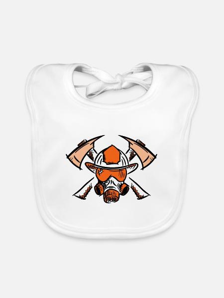 Firefighter logo. Firefighter helmet axes. - Organic Baby Bibs - white - Front