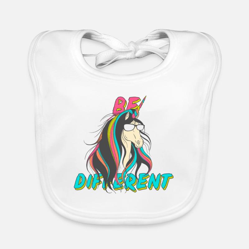 Be Different Cooles Einhorn Regenbogen - Baby Bio-Lätzchen - Weiß