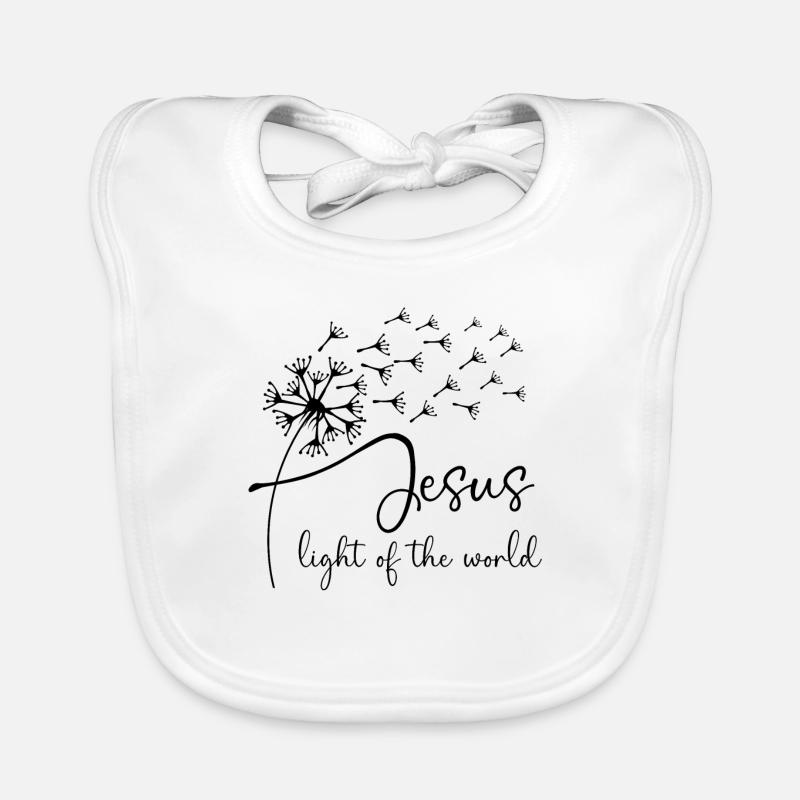 Jesus, light of the world has a chic dandelion gra Organic Baby Bibs