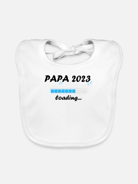 Papa 2023 Loading Vaterschaft Dad Vater Werden Fun - Baby Bio-Lätzchen - Weiß - Vorne