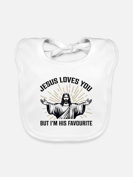 Jésus t’aime mais je suis son préféré - Bavoir bio Bébé - blanc - Devant