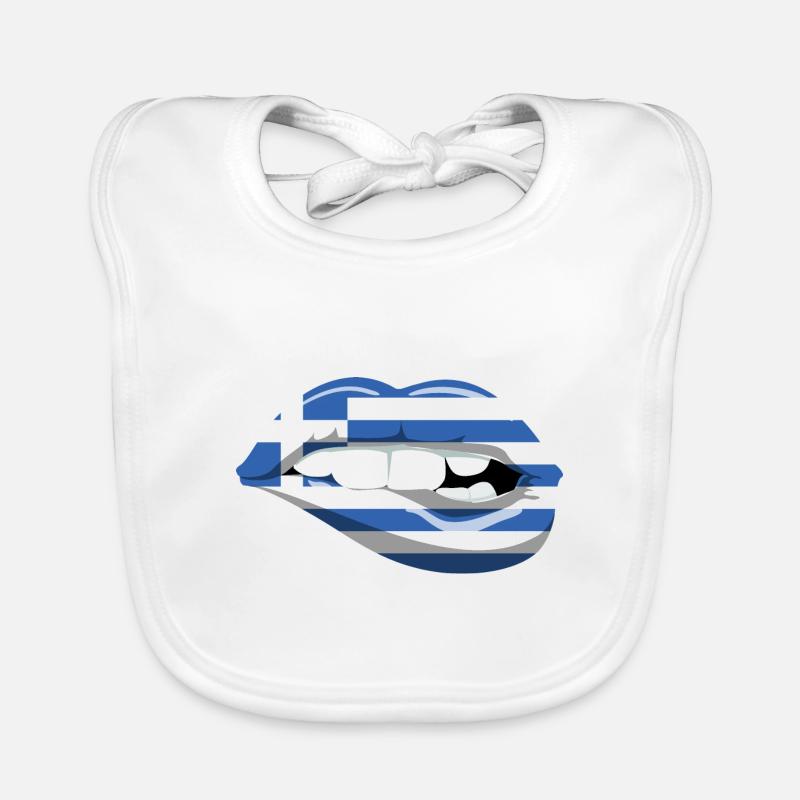 Greece Flag Lips Hellas Athens Crete Kos Organic Baby Bibs