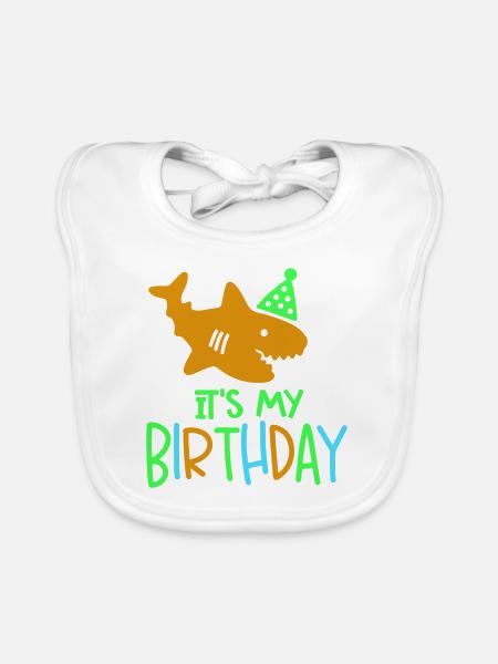 Fisch Haifisch Baby Its my birthday - Baby Bio-Lätzchen - Weiß - Vorne