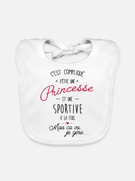Princesse et sportive - Bavoir bio Bébé - blanc - Devant