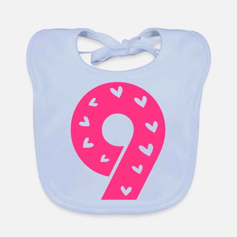 Number 9 with hearts pattern Organic Baby Bibs