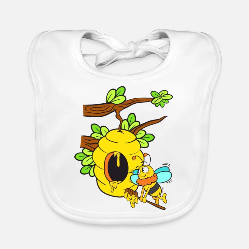 Abeille avec ruche sur la branche - Bavoir bio Bébé - blanc