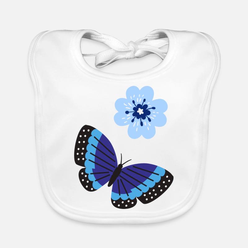 Blauer Schmetterling mit einer blauen Blume Baby Bio-Lätzchen
