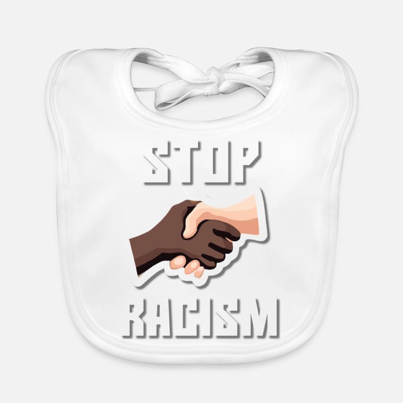 Stop Racism Hand shake White Organic Baby Bibs
