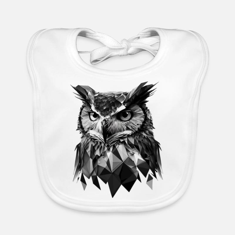 Polygon-Eule in Schwarz-Weiß – Vogelkunst Baby Bio-Lätzchen