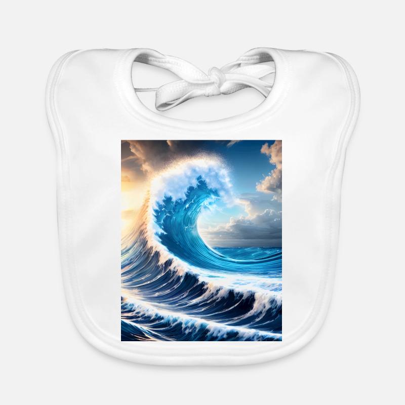 Grande vague #001 - Bavoir bio Bébé - blanc