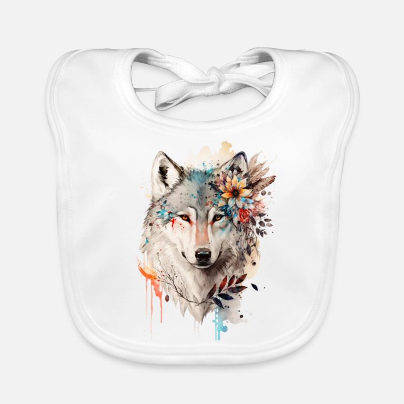 Loup fleur - Bavoir bio Bébé - blanc