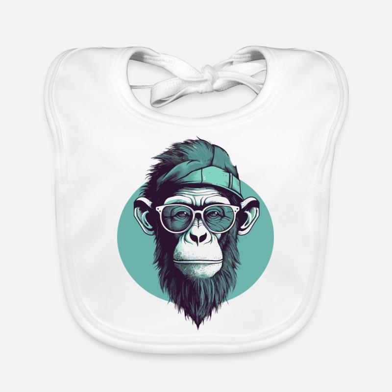 Cooler Hipster Affe mit Brille und Cap Baby Bio-Lätzchen