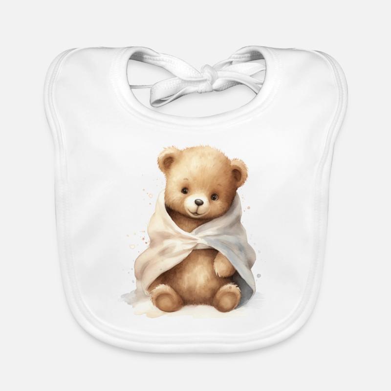 Bébé ours avec serviette, peint à la main Bavoir bio Bébé