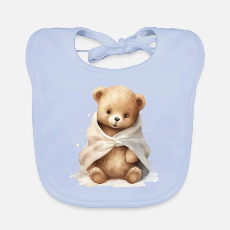 Bébé ours avec serviette, peint à la main Bavoir bio Bébé