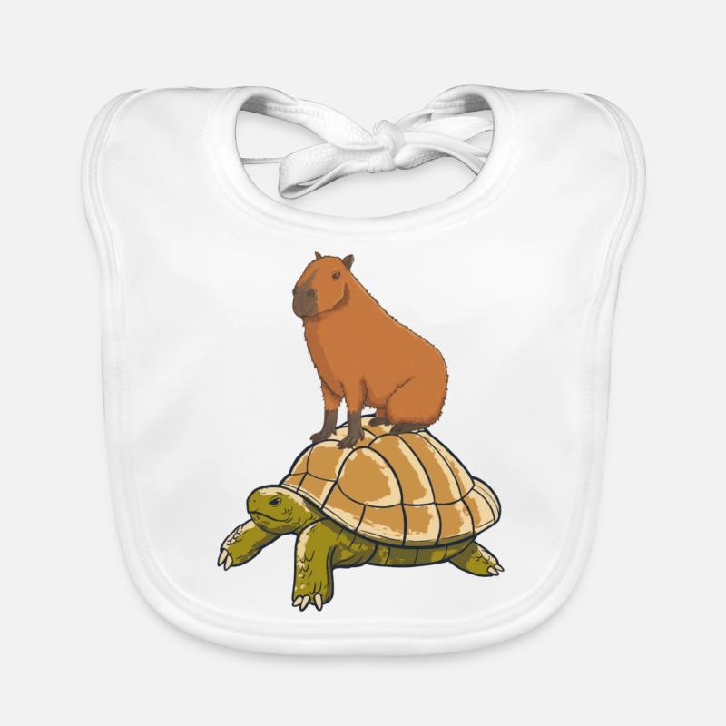 Capybara reitet eine Schildkröte - Baby Bio-Lätzchen - Weiß
