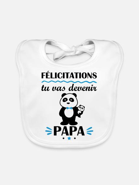 Tu vas être papa, annonce grossesse, famille - Bavoir bio Bébé - blanc - Devant