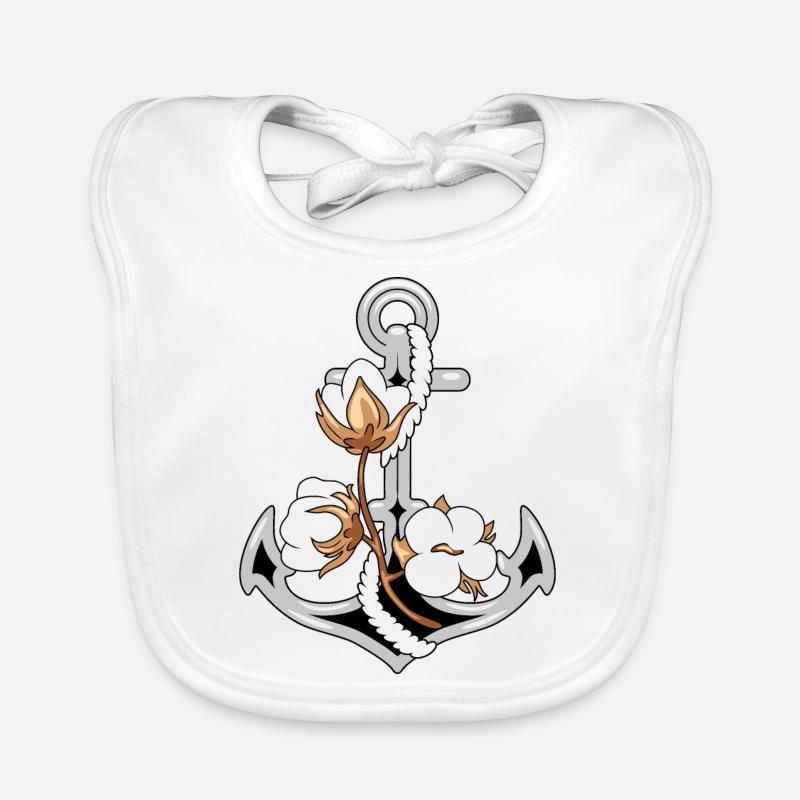 Ancre stylisée avec fleurs de coton épanouies Bavoir bio Bébé