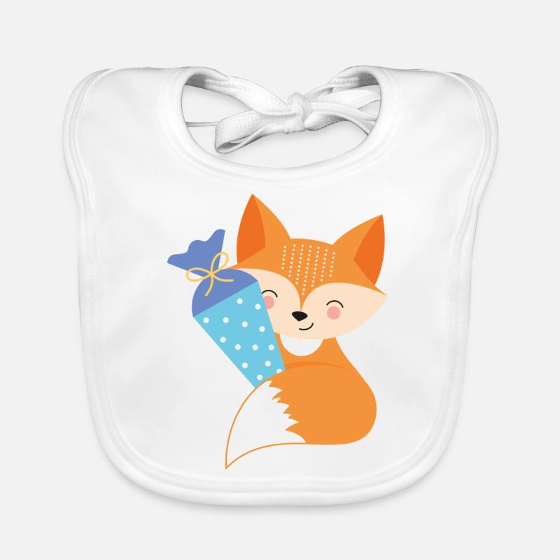 Fox with school cone school enrollment Organic Baby Bibs