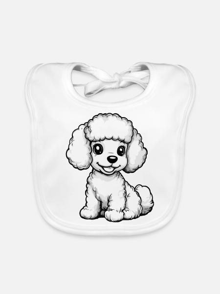 Caniche Chien Bande dessinée Mignon - Bavoir bio Bébé - blanc - Devant