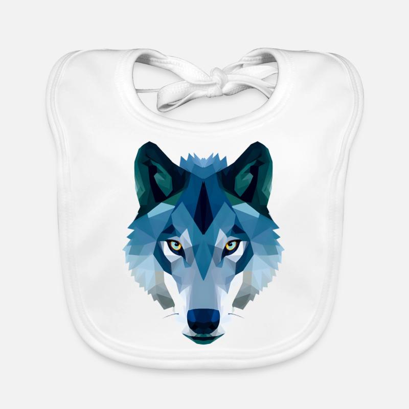 Low Polygon Wolf in Blau und Weiß - Baby Bio-Lätzchen - Weiß