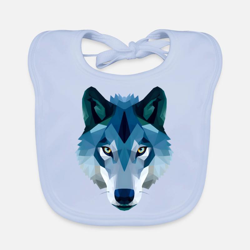 loup polygonal bas en bleu et blanc Bavoir bio Bébé