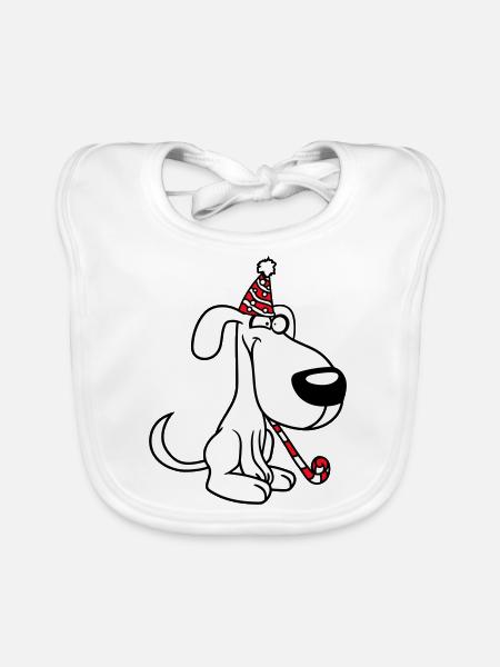 chien anniversaire réveillon nouvel an chapeau de fête célébrer crapaud - Bavoir bio Bébé - blanc - Devant