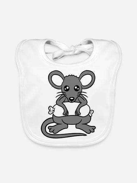 Souris grosse saucisse manger faim saucisse grillades - Bavoir bio Bébé - blanc - Devant