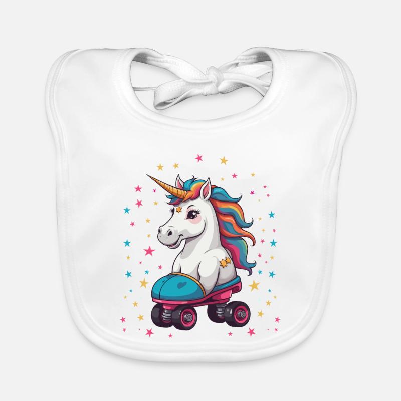 Funny Roller Skating Unicorn Organic Baby Bibs